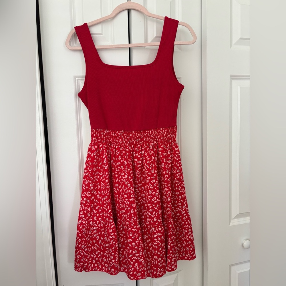 Elegant Red Floral Midi Dress